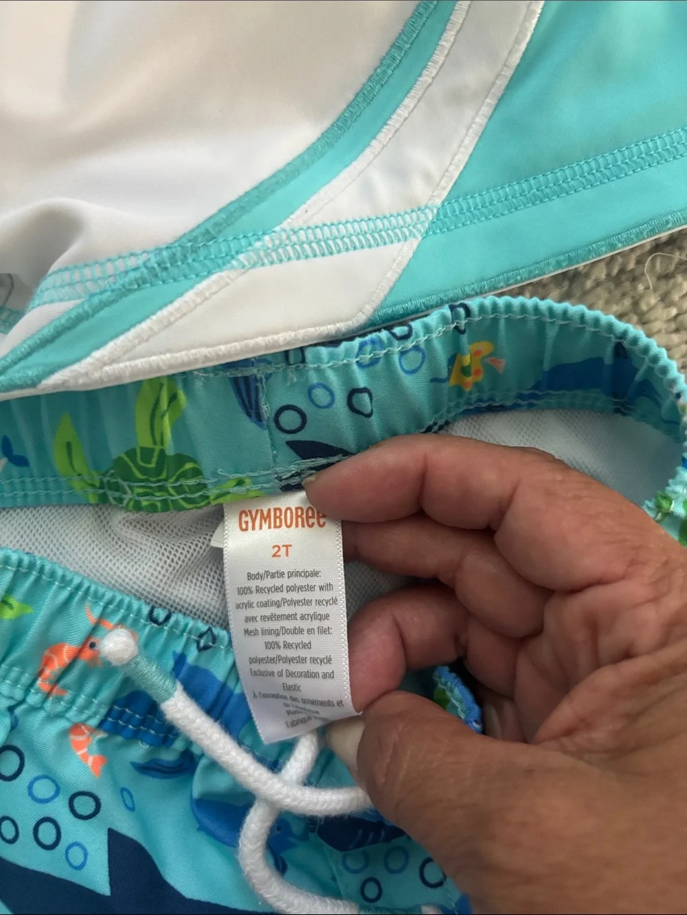 GYMBOREE Kids Teal & White Rash Guard Set with Ocean Print Swim Shorts